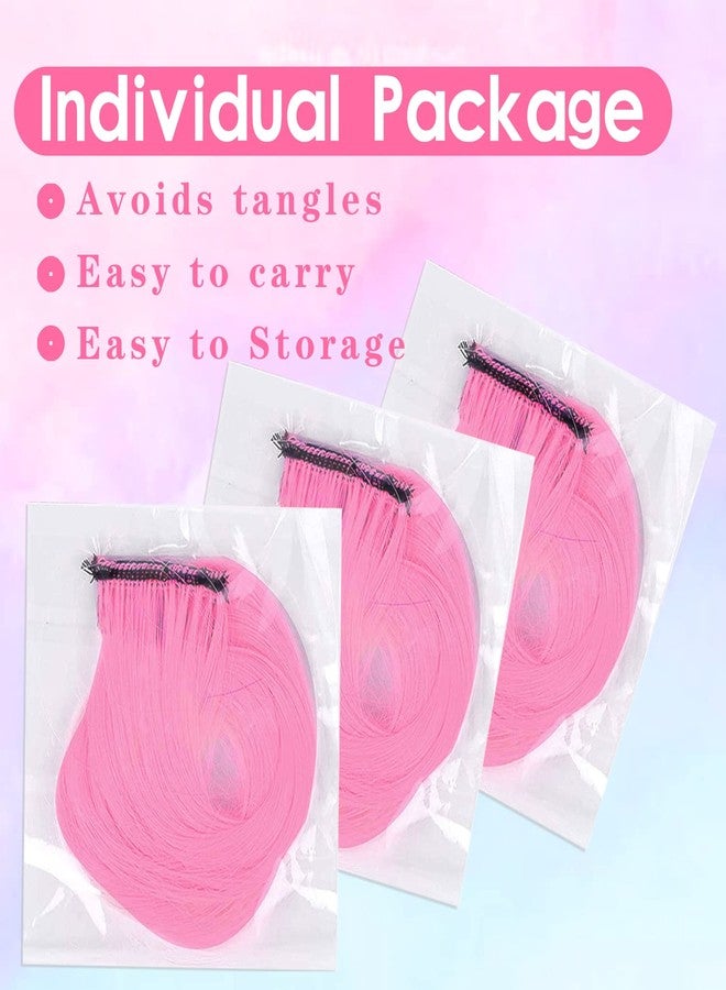 GPOVVIMX 12 PCS Pink Hair Extensions Clip in, Curly Wavy Colored Extension for Kids Girls - Party Highlights Synthetic Hairpiece 17 inch - Image 5