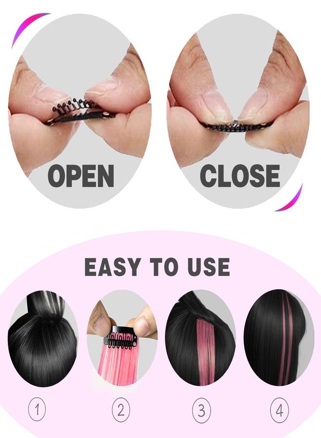 GPOVVIMX 12 PCS Pink Hair Extensions Clip in, Curly Wavy Colored Extension for Kids Girls - Party Highlights Synthetic Hairpiece 17 inch - Image 4