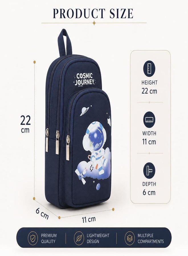 Angoo Astronaut Pencil Box for Kids Boys Girls | 1 Year Warranty | Cute Stationery Pouch for School | 3 Layer Zipper Pencil Case | Waterproof Geometry Box | Pouch for Girls | Space Pencil Kit - Image 2