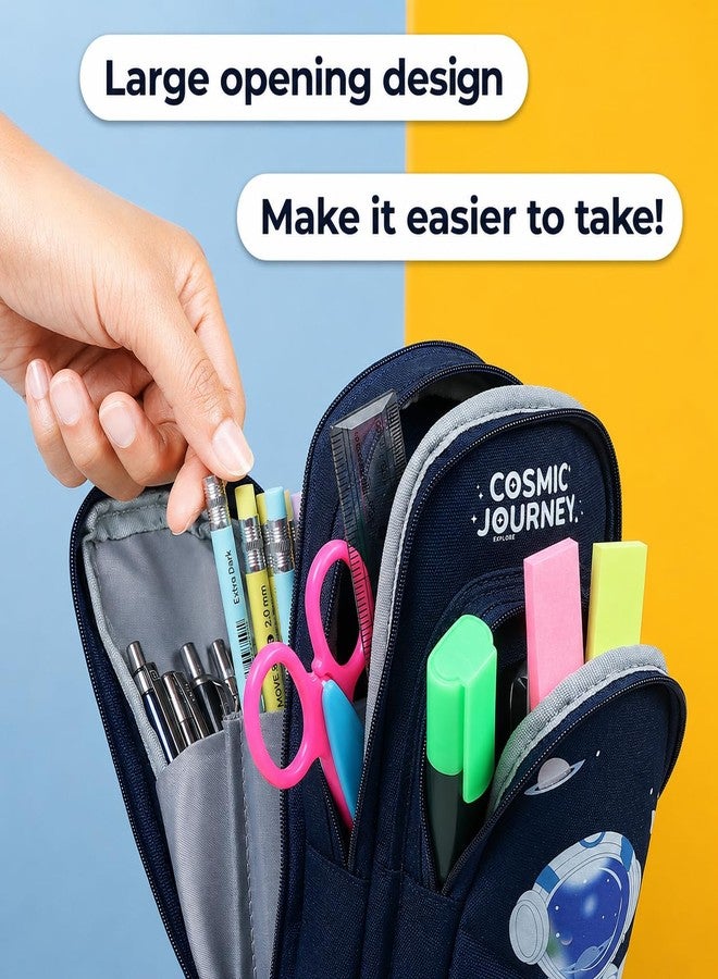 Angoo Astronaut Pencil Box for Kids Boys Girls | 1 Year Warranty | Cute Stationery Pouch for School | 3 Layer Zipper Pencil Case | Waterproof Geometry Box | Pouch for Girls | Space Pencil Kit - Image 3