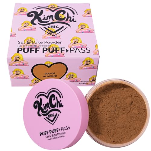 Kimchi Chic Beauty Puff Puff Pass Set and Bake Setting Powder for Makeup Extra Fluffy Loose Face Powder Poof Soft Natural Face Makeup for Uneven Skin Tone 06 Almond