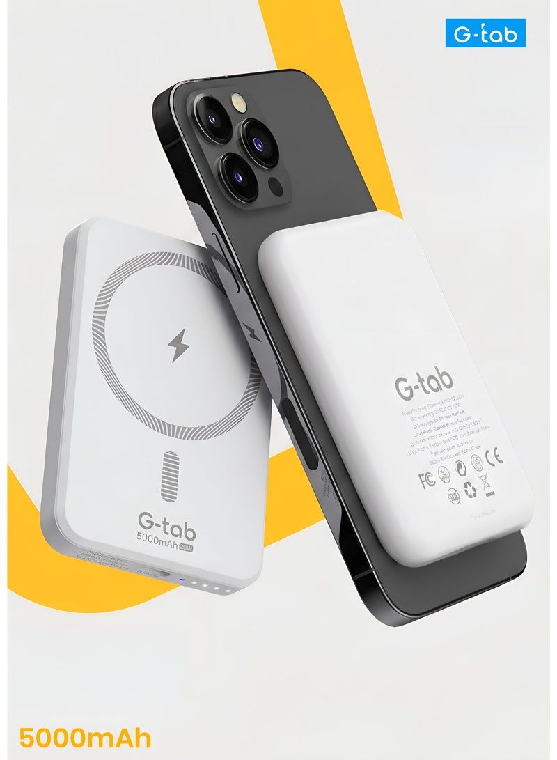 جي تاب G-Tab MINI50 بنك طاقة مغناطيسي بسعة 5000 مللي أمبير | شحن سريع 20 واط | شاحن لاسلكي MagSafe نحيف ومحمول مع كابل | متوافق مع آيفون وأندرويد - Image 1