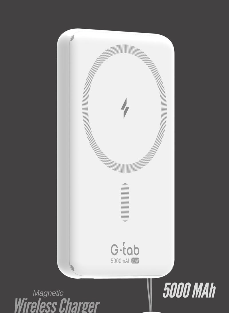 جي تاب G-Tab MINI50 بنك طاقة مغناطيسي بسعة 5000 مللي أمبير | شحن سريع 20 واط | شاحن لاسلكي MagSafe نحيف ومحمول مع كابل | متوافق مع آيفون وأندرويد - Image 4