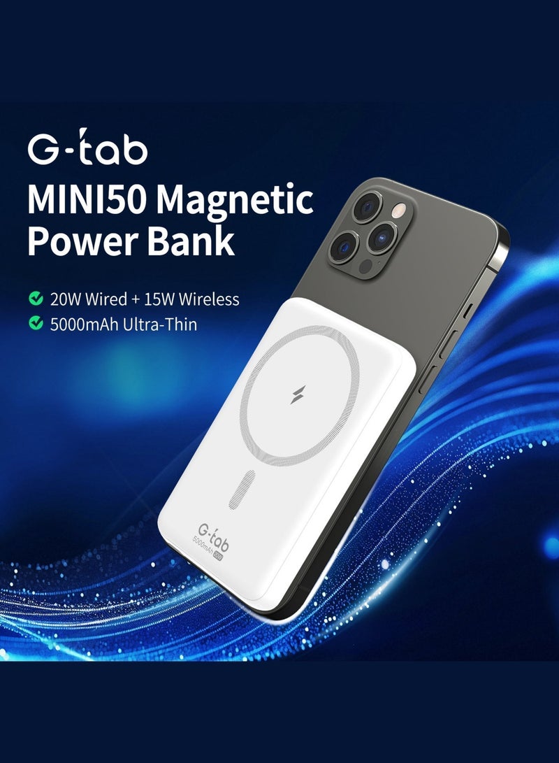 جي تاب G-Tab MINI50 بنك طاقة مغناطيسي بسعة 5000 مللي أمبير | شحن سريع 20 واط | شاحن لاسلكي MagSafe نحيف ومحمول مع كابل | متوافق مع آيفون وأندرويد - Image 5