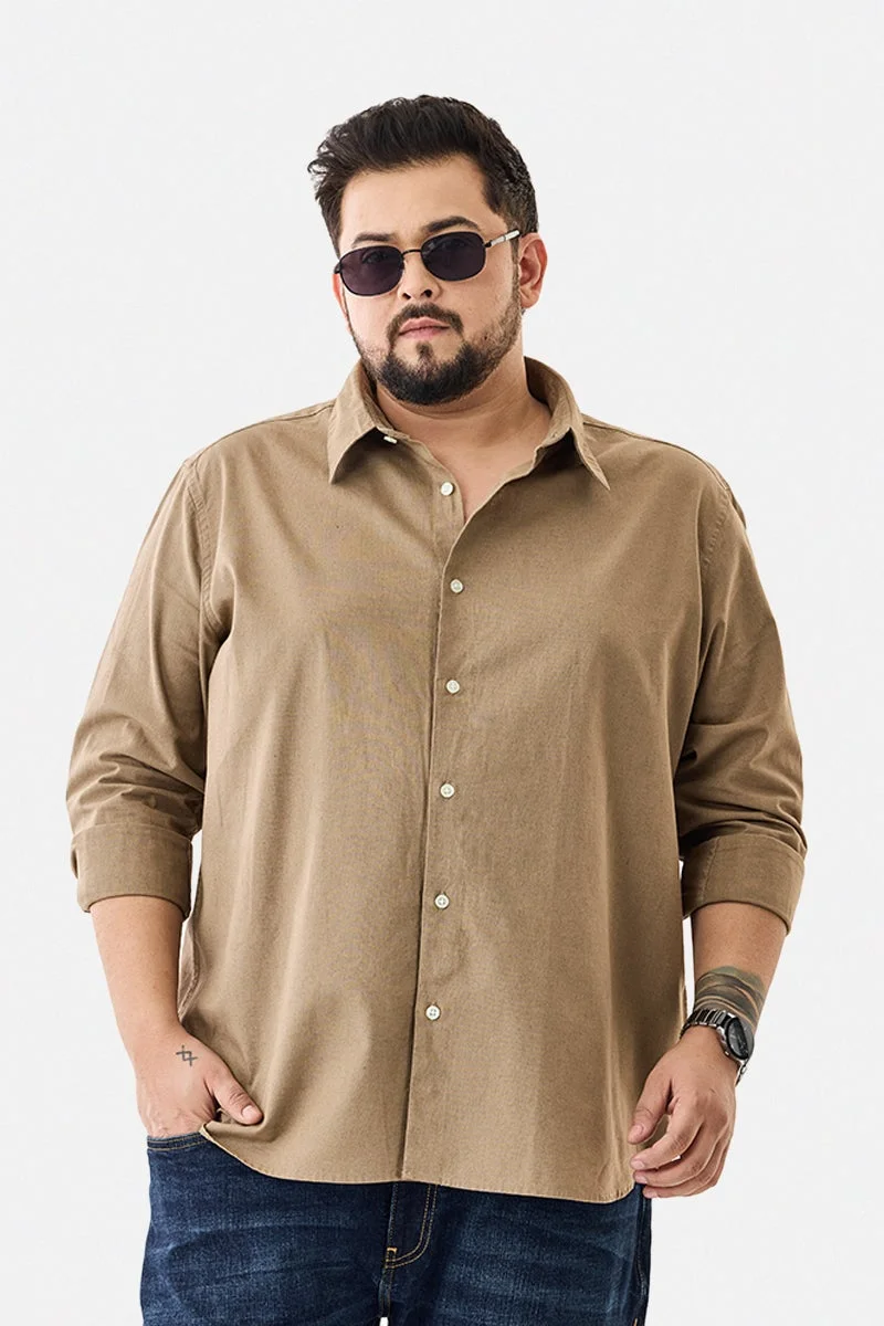 سنيتش Brown Solid Long Sleeve Regular Fit Plus Size Shirt