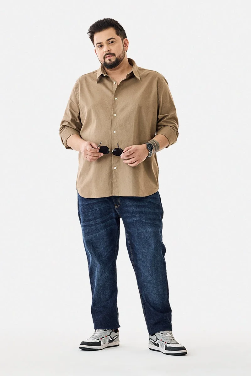 سنيتش Brown Solid Long Sleeve Regular Fit Plus Size Shirt