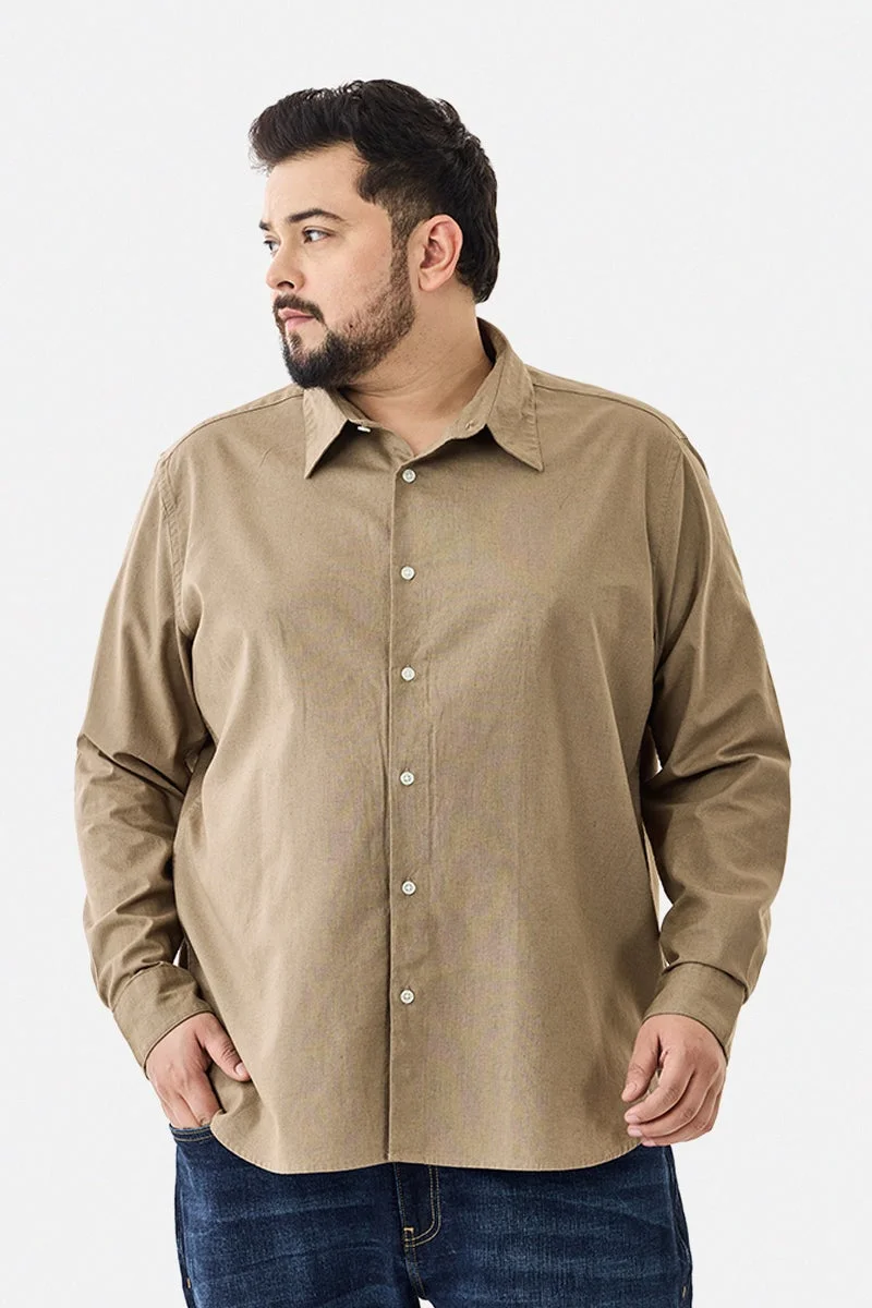سنيتش Brown Solid Long Sleeve Regular Fit Plus Size Shirt