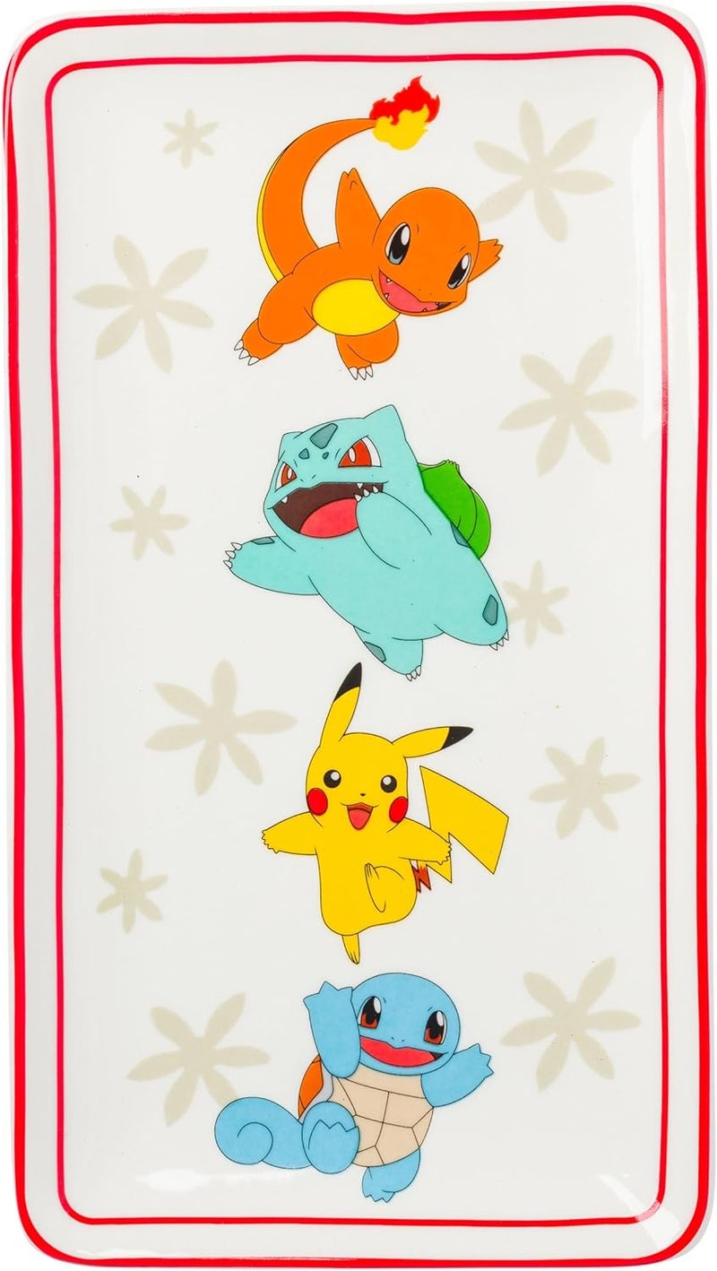 Silver Buffalo Pokemon Original Starters Featuring Charmander Bulbasaur Squirtle and Pikachu Pokeball Ceramic Sushi Set with Dipping Sauce Dish and Matching Chopsticks - Image 3
