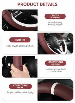 GROIC Steering Wheel Cover,Universal 15 inch/38cm,Leather Car Steering Wheel Cover,Breathable Non-Slip Car Wheel Cover Protector,Contrast color Universal Fit for Most Cars  - Image 4