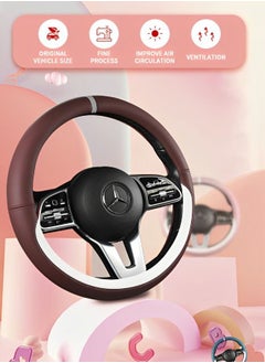 GROIC Steering Wheel Cover,Universal 15 inch/38cm,Leather Car Steering Wheel Cover,Breathable Non-Slip Car Wheel Cover Protector,Contrast color Universal Fit for Most Cars  - Image 2