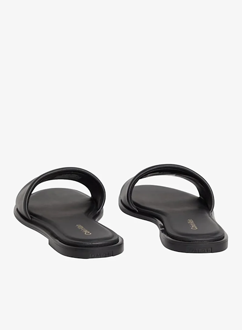 Calvin Klein Black Flat Leather Sandals for Women | Best Price UAE