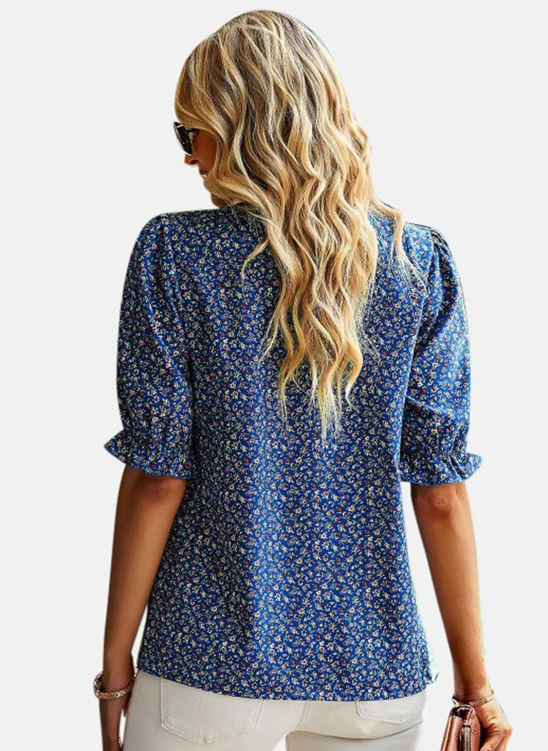 YUNIQEE Blue High Neck Printed Top