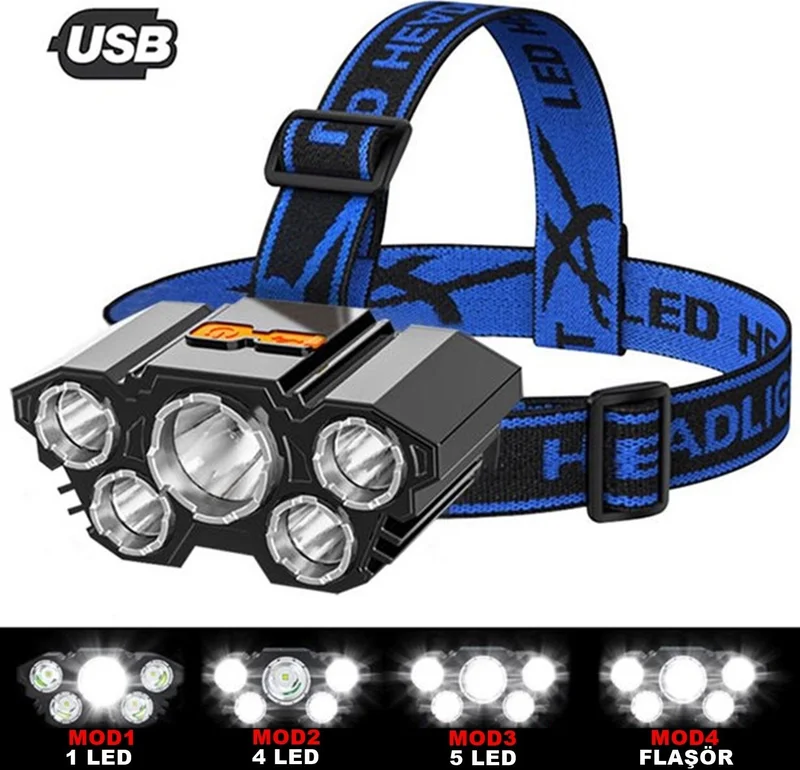 caddeoutlet Rc-21 Rechargeable 5 LED 5x T6 Cree LED 36000 Lumen Professional Headlight Lamp 4 Modes
