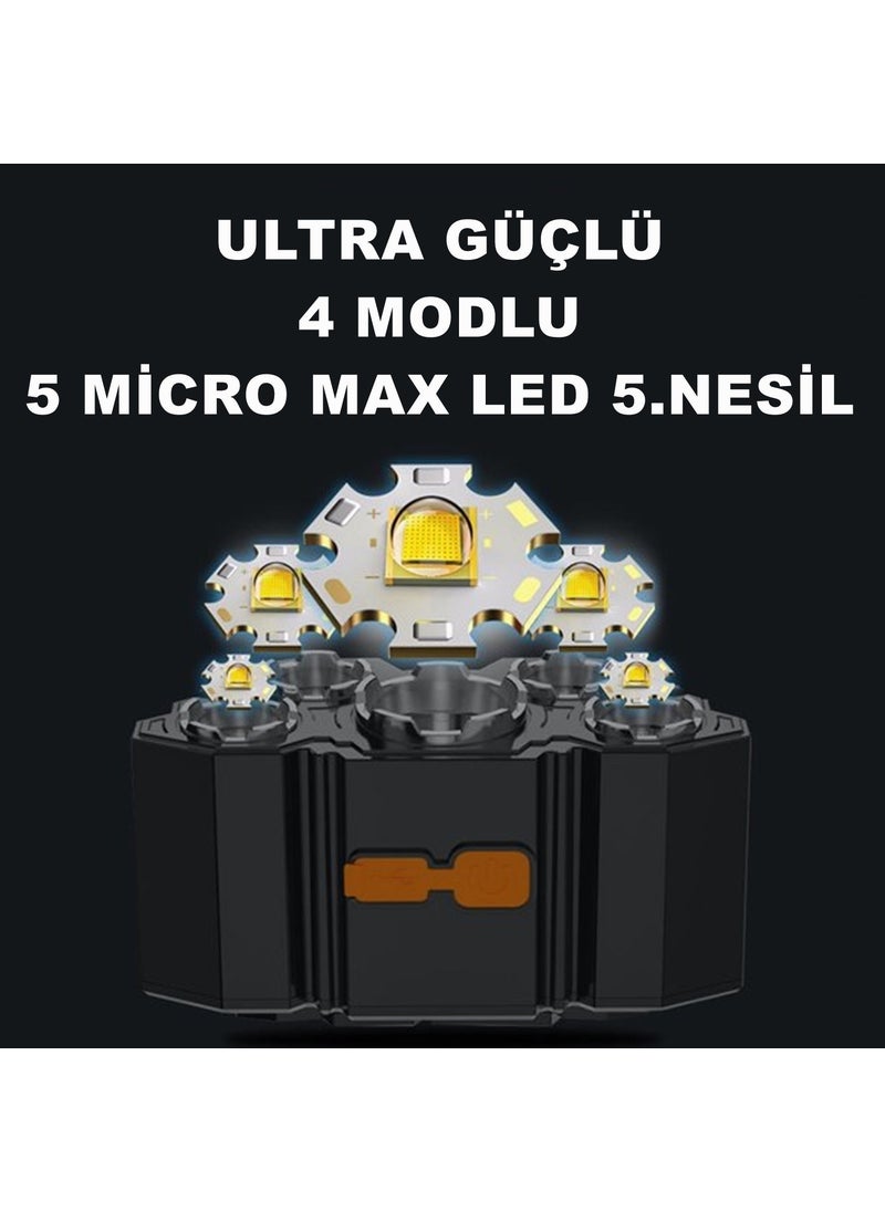 caddeoutlet - Rc-21 Rechargeable 5 LED 5x T6 Cree LED 36000 Lumen Professional Headlight Lamp 4 Modes - Image 1