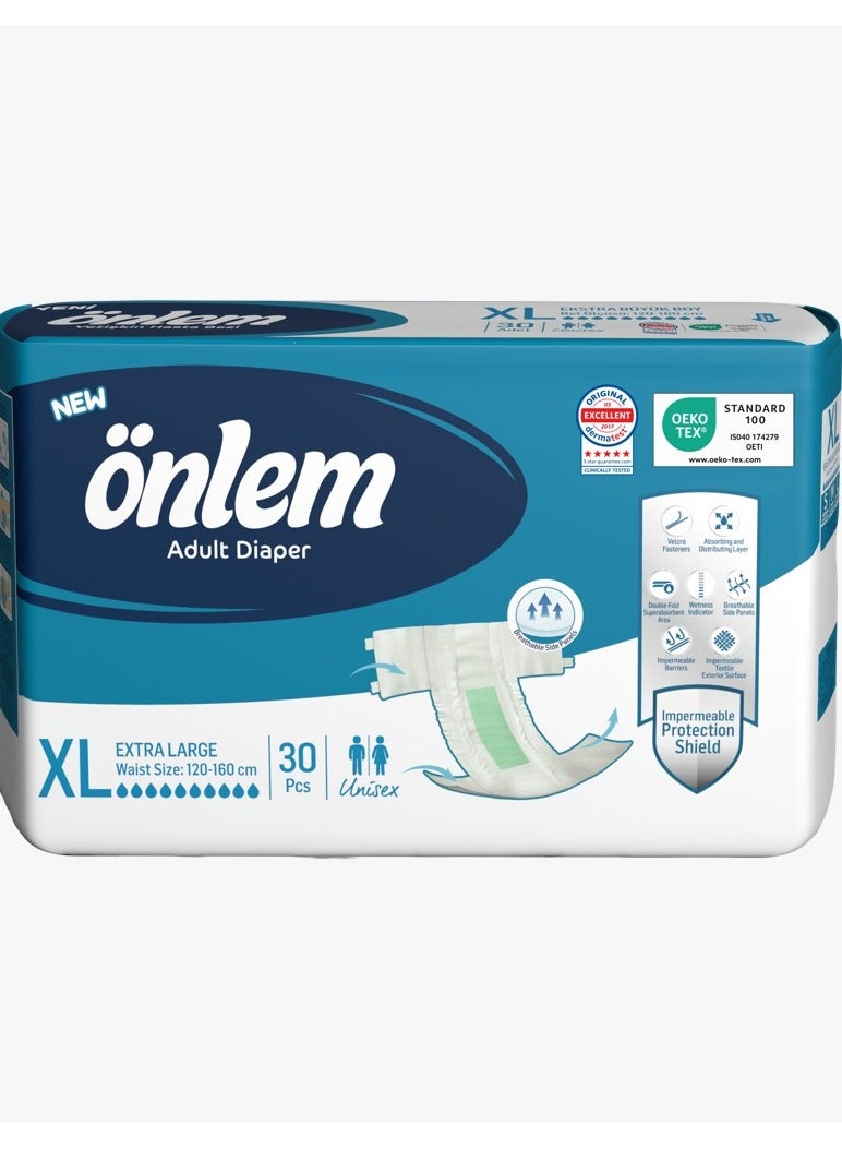 Önlem Adult Diaper, Size: X-Large, 30 Diapers Waist Size: 120-160 cm Wetness Indicator. 