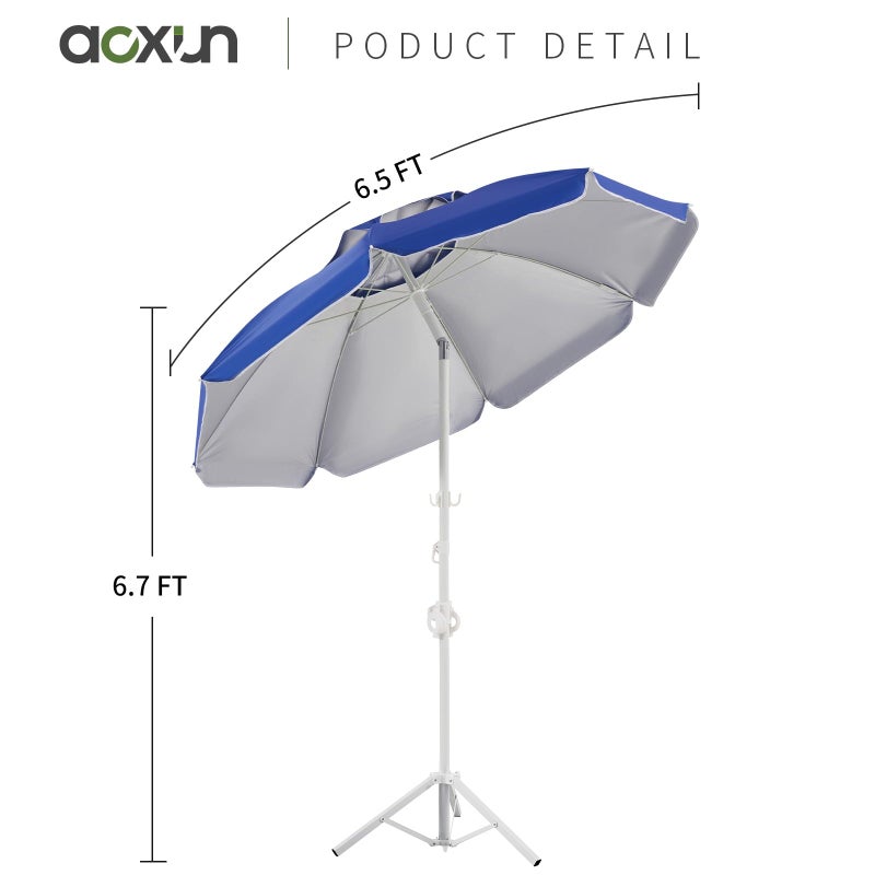 Aoxun Portable Umbrella with Stand, 6.5ft Sun Shade Umbrella with Stand, Lightweight Adjustable Standing with Sand Anchor and Carry Bag, Instant Sun Protection, Easy to Carry, Blue - Image 3