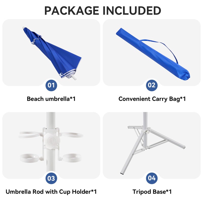 Aoxun Portable Umbrella with Stand, 6.5ft Sun Shade Umbrella with Stand, Lightweight Adjustable Standing with Sand Anchor and Carry Bag, Instant Sun Protection, Easy to Carry, Blue - Image 4
