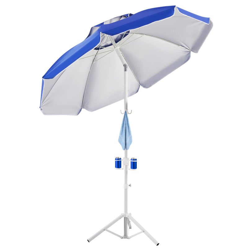 Aoxun Portable Umbrella with Stand, 6.5ft Sun Shade Umbrella with Stand, Lightweight Adjustable Standing with Sand Anchor and Carry Bag, Instant Sun Protection, Easy to Carry, Blue - Image 1