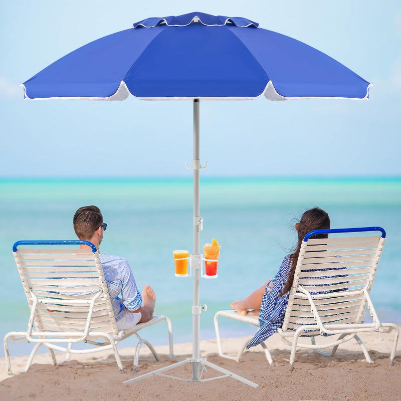 Aoxun Portable Umbrella with Stand, 6.5ft Sun Shade Umbrella with Stand, Lightweight Adjustable Standing with Sand Anchor and Carry Bag, Instant Sun Protection, Easy to Carry, Blue - Image 2