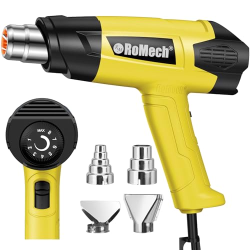 ROMECH 1500W Heavy Duty Heat Gun, Variable Temperature Control Hot Air Gun Kit with 2 Air Flow 120°F~1200°F and 4 Nozzles for Crafts Shrink Wrap (Yellow) - Image 1