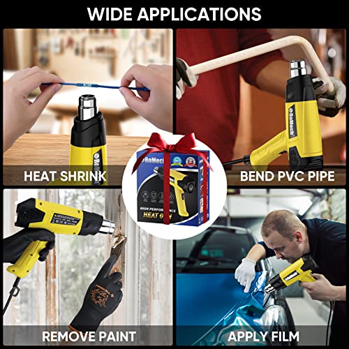 ROMECH 1500W Heavy Duty Heat Gun, Variable Temperature Control Hot Air Gun Kit with 2 Air Flow 120°F~1200°F and 4 Nozzles for Crafts Shrink Wrap (Yellow) - Image 5