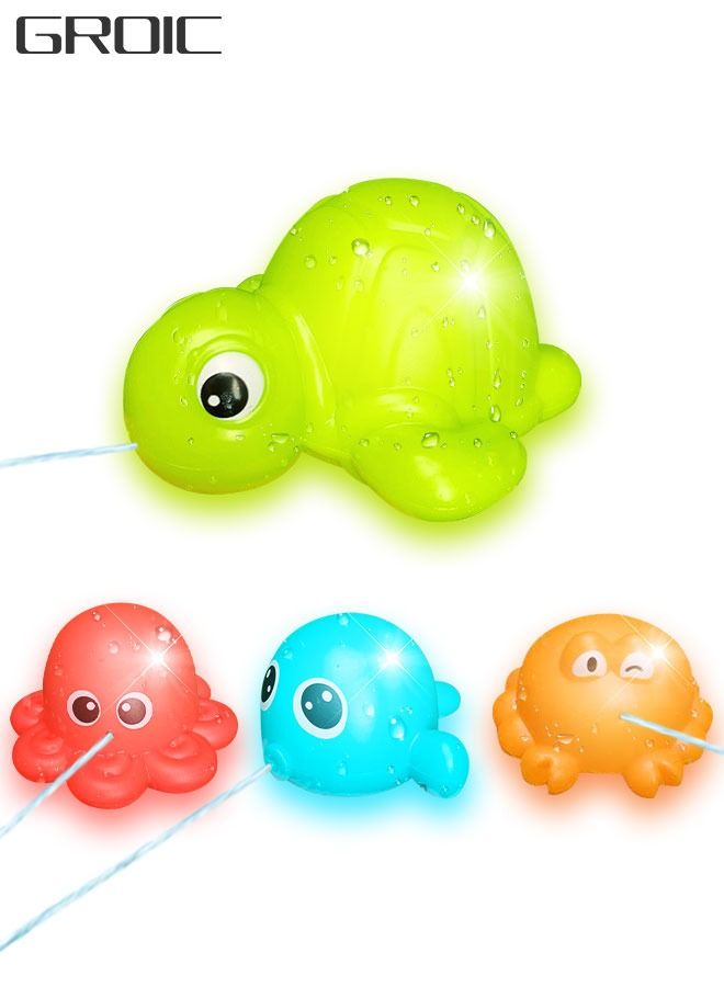 جرويك 4 قطع من ألعاب حمام الأطفال المضيئة - لعبة حوض الاستحمام المائي الوميض الملون الخفيف وقت للأطفال الرضع الحوت والأخطبوط والسلحفاة وألعاب سرطان البحر - Image 1