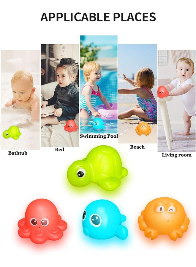 جرويك 4 قطع من ألعاب حمام الأطفال المضيئة - لعبة حوض الاستحمام المائي الوميض الملون الخفيف وقت للأطفال الرضع الحوت والأخطبوط والسلحفاة وألعاب سرطان البحر - Image 5