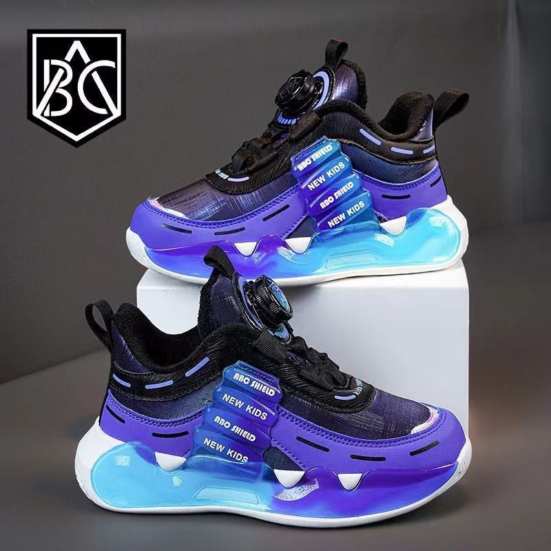 Brand Boys' Shoes Leather Waterproof Rotating Button Kidsren'S Sports Shoes Medium And Large Kidsren'S Mesh Shoes - Image 3