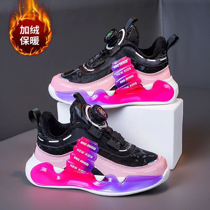 Brand Boys' Shoes Leather Waterproof Rotating Button Kidsren'S Sports Shoes Medium And Large Kidsren'S Mesh Shoes - Image 1