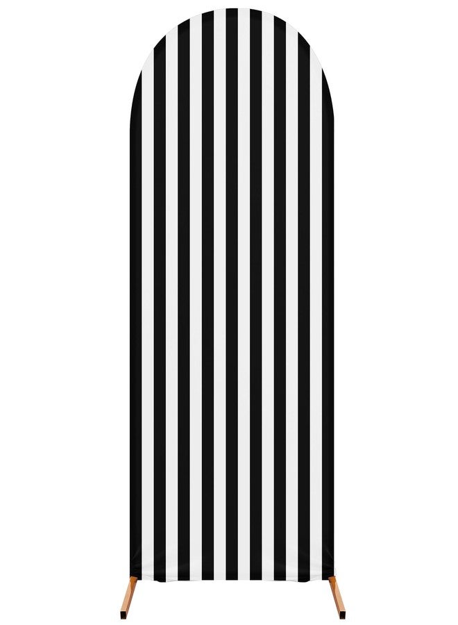 RimCereal 7.2 ft Princess Party Arch Backdrop Striped Arch Spandex Stretch Backdrop Stand Cover for Wedding Birthday Banquet Boys Girls Shower Ceremony Decoration(Black and White) - Image 1