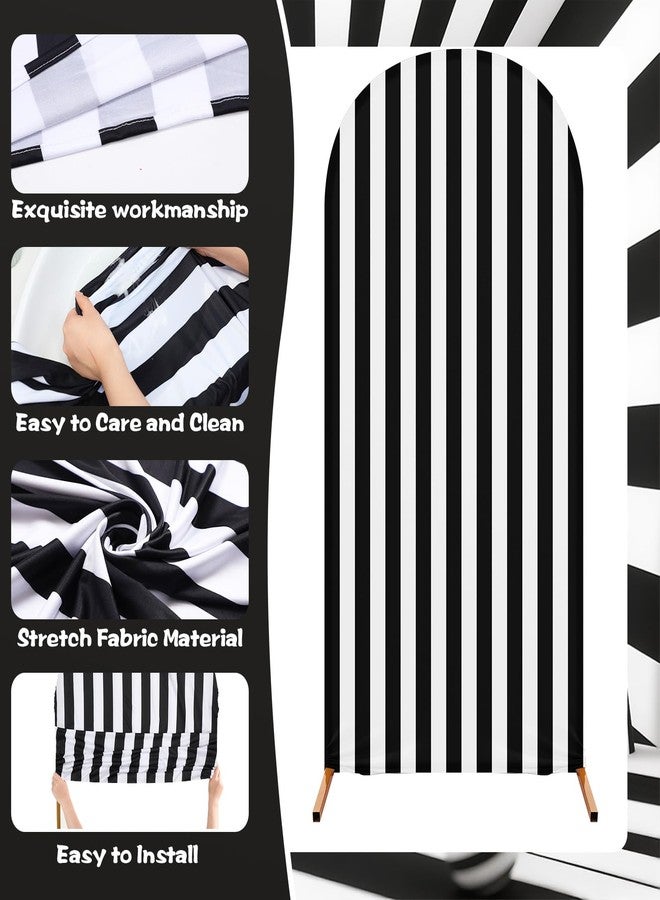 RimCereal 7.2 ft Princess Party Arch Backdrop Striped Arch Spandex Stretch Backdrop Stand Cover for Wedding Birthday Banquet Boys Girls Shower Ceremony Decoration(Black and White) - Image 3