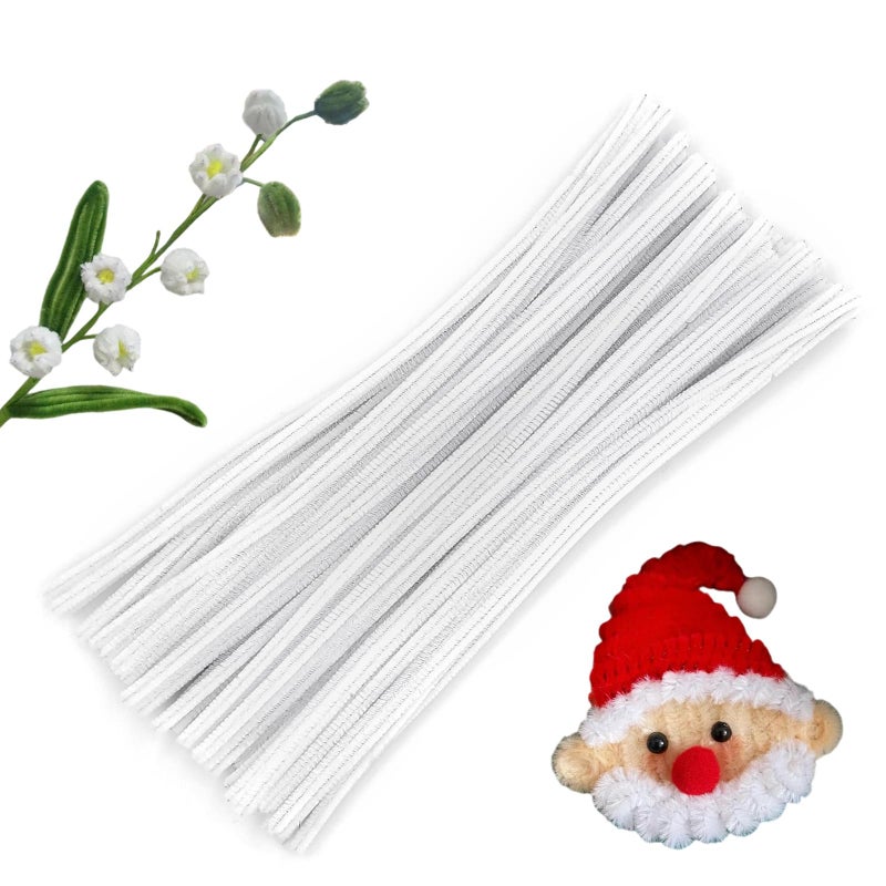 Swpohrat 100 Pieces White Pipe Cleaner Craft SetThick Fuzzy Chenille Stem Pipe Cleaners for DIY Craft Projects and Decorations