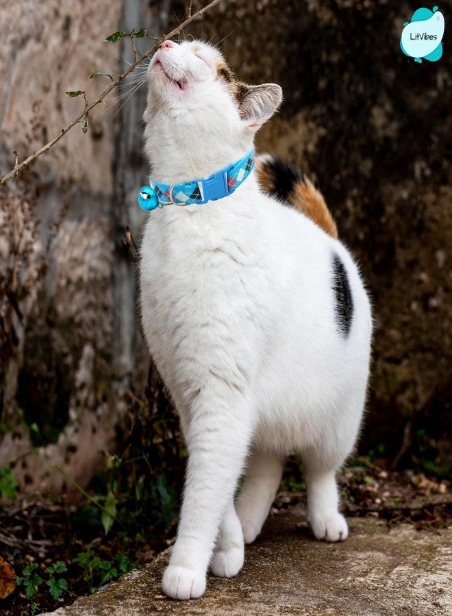 Litvibes Cat & Puppy Collar with Bell,Kitten & Small Dogs Soft Adjustable,Safe,Solid & Protective Breakaway for Cats & Puppies,Cute Kitty Neckband with Diamond Print-(Blue) - Image 5