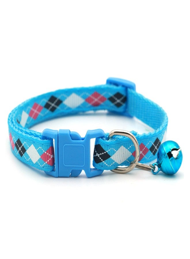Litvibes Cat & Puppy Collar with Bell,Kitten & Small Dogs Soft Adjustable,Safe,Solid & Protective Breakaway for Cats & Puppies,Cute Kitty Neckband with Diamond Print-(Blue) - Image 1
