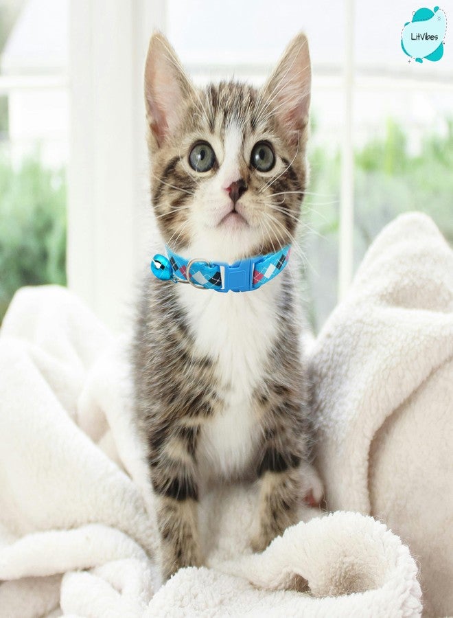 Litvibes Cat & Puppy Collar with Bell,Kitten & Small Dogs Soft Adjustable,Safe,Solid & Protective Breakaway for Cats & Puppies,Cute Kitty Neckband with Diamond Print-(Blue) - Image 3