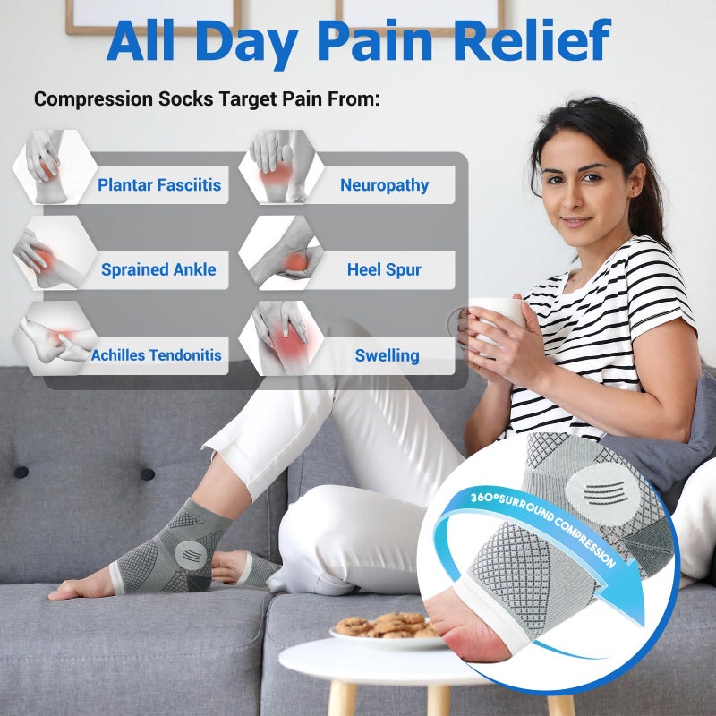 Sagry 6Pairs Neuropathy Socks - Toeless Compression Socks for Women & Men, Plantar Fasciitis & Achilles Tendonitis Relief, Arch Support (Medium) - Image 4