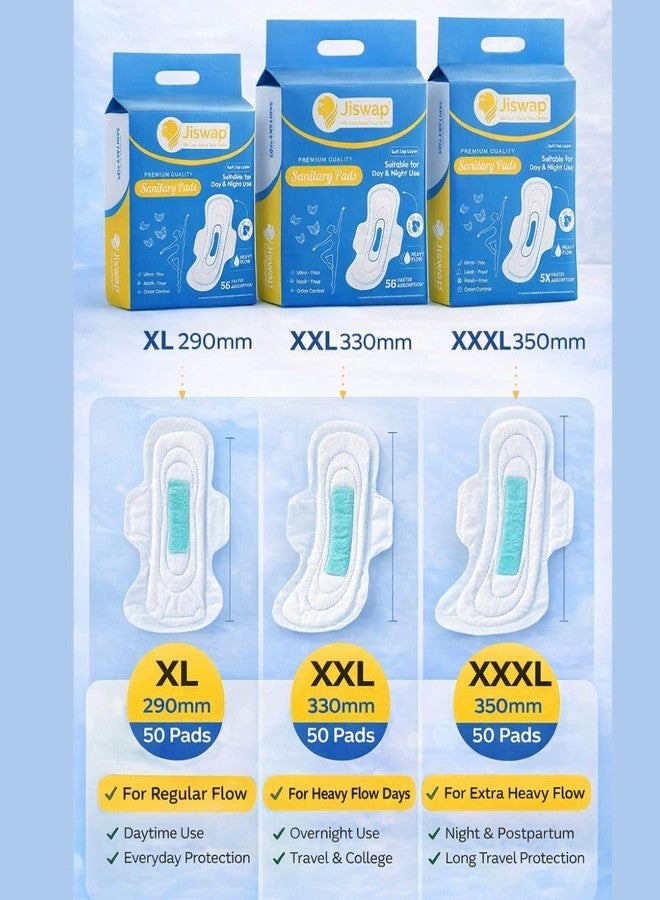 Jiswap XXL Rash-Free Sanitary Pads for Women | Heavy Flow Protection | Ultra Soft & Super Absorbent | 2X Faster Absorption | Leak-Proof Extra Long Pads for Day & Night Use – Pack of 50 - Image 5