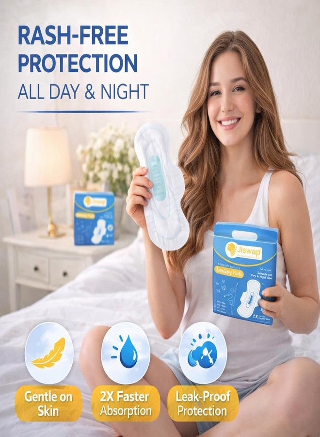 Jiswap XXL Rash-Free Sanitary Pads for Women | Heavy Flow Protection | Ultra Soft & Super Absorbent | 2X Faster Absorption | Leak-Proof Extra Long Pads for Day & Night Use – Pack of 50 - Image 2