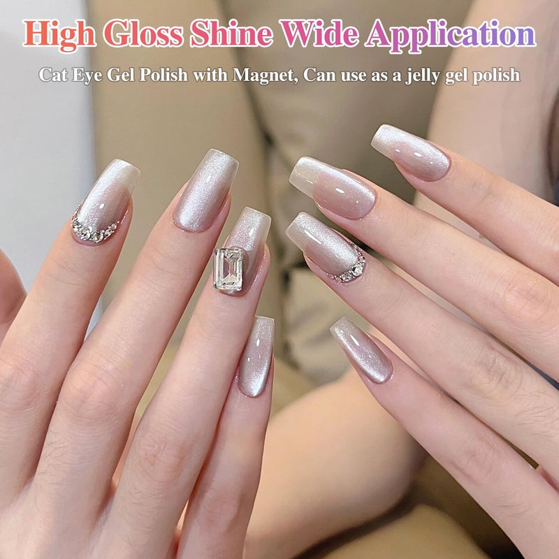 Double Rhythm 0.5 OZ Cat Eye Gel Polish with Magnet 15ML Holographic Glitter Shimmer Translucent Jelly Color Magnetic Nail Polish Salon DIY at Home (MC1031) - Image 3