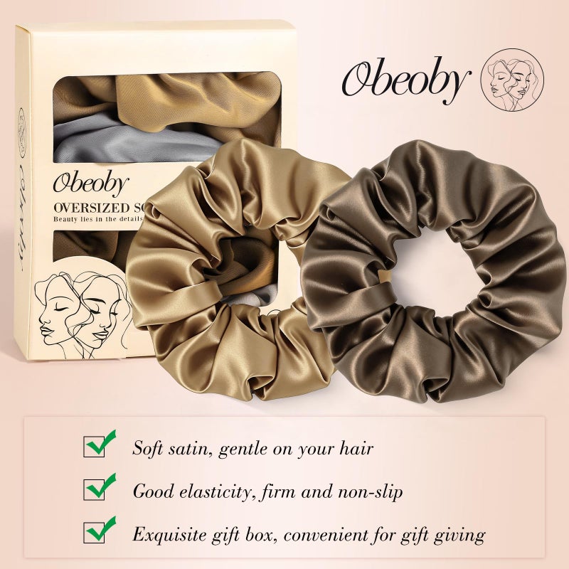 obeoby Large Satin Scrunchies, 8 Pack Sleepy Hair Tie Oversized 6inch Satin Scrunchies for Thick Hair Women Girl - Image 4