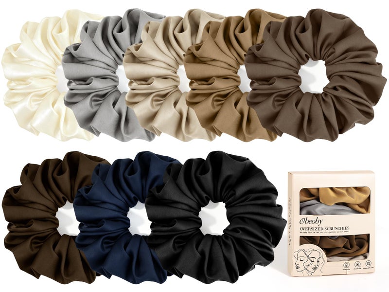 obeoby Large Satin Scrunchies, 8 Pack Sleepy Hair Tie Oversized 6inch Satin Scrunchies for Thick Hair Women Girl - Image 1