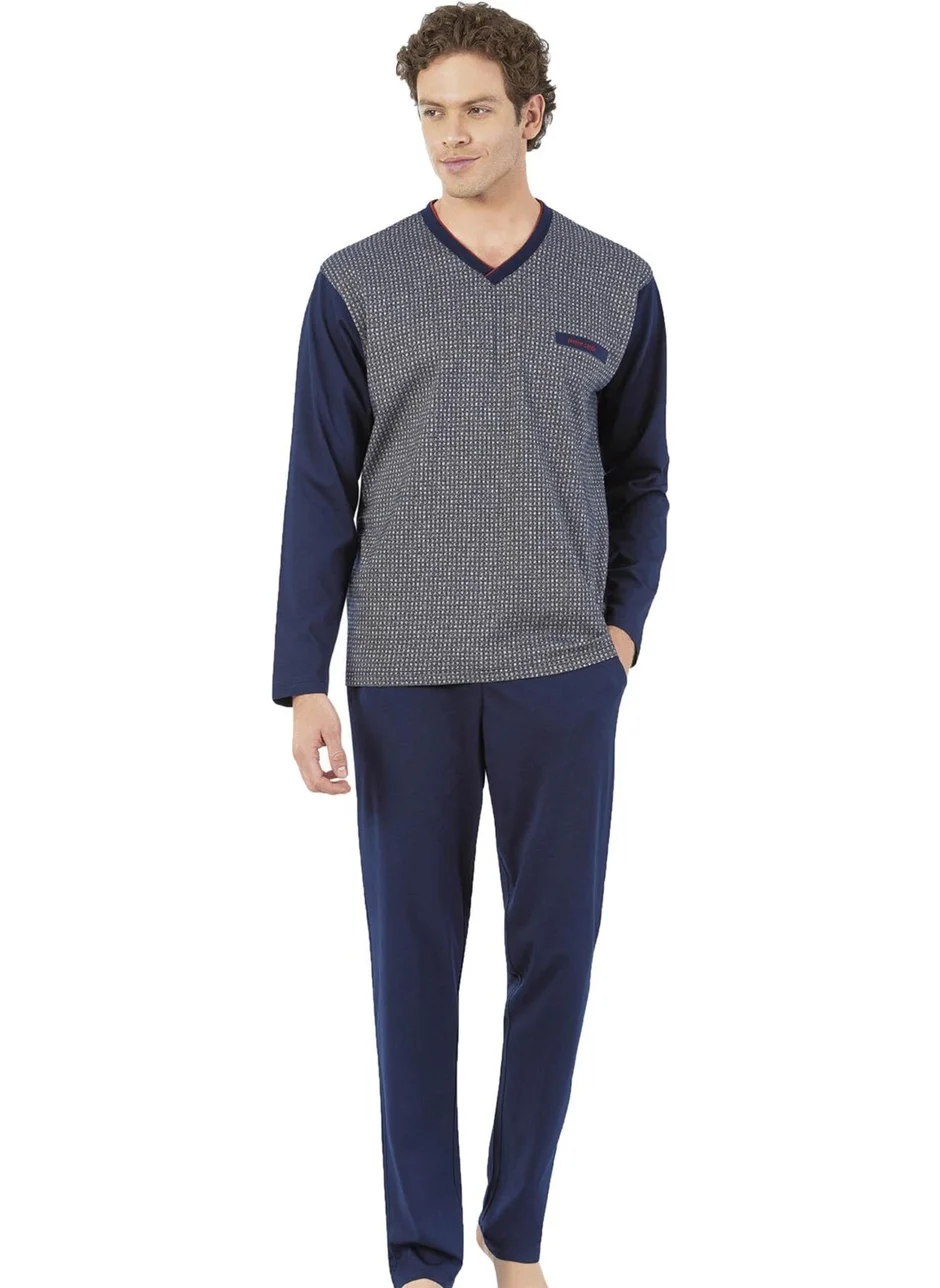 بيير كاردان Boxed V Neck Men's Pajama Set, 100% Cotton Jacquard Pajama Set