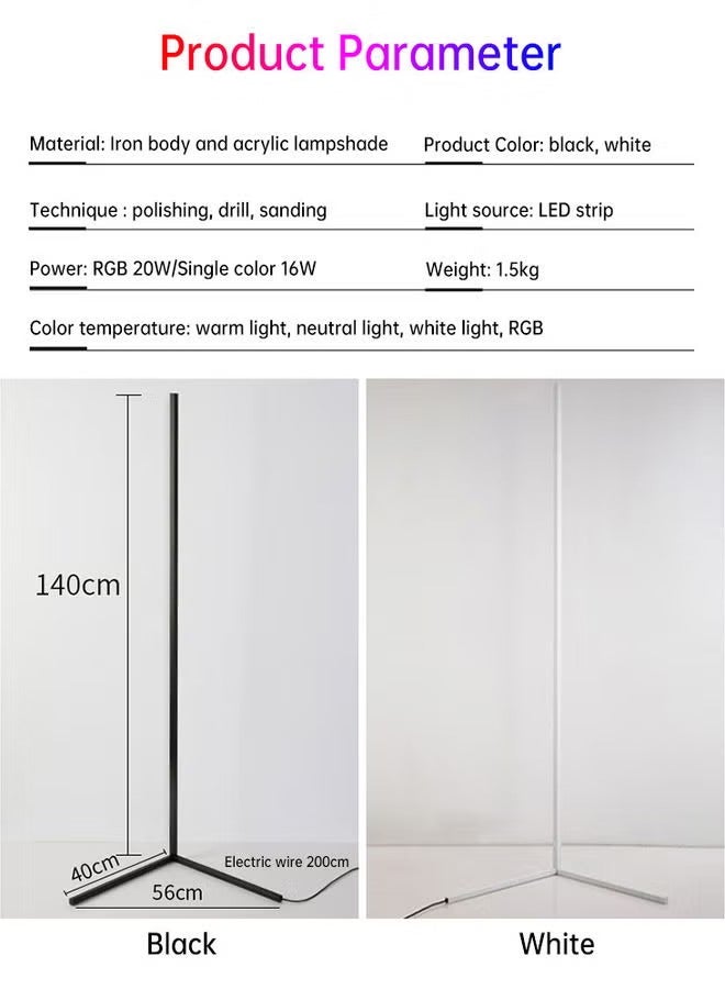 SUZBERRY Smart LED Corner Floor Lamp With Remote Control Black - Image 4