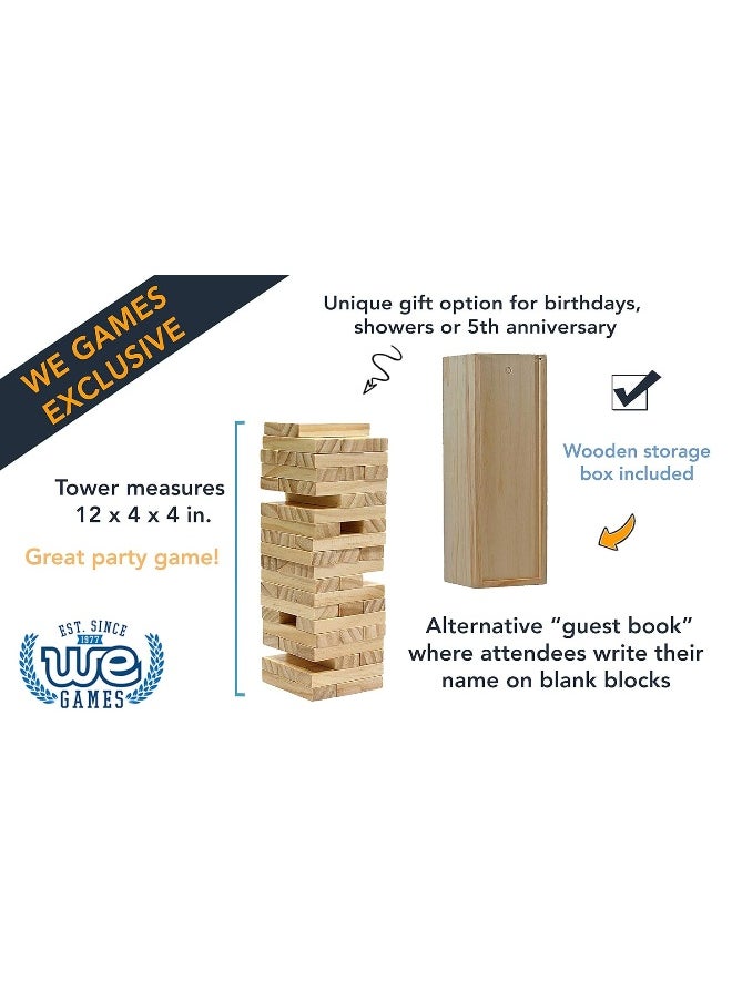 WE Games - WE Games Wooden Block Stacking Tower, Block Party Stacking and Tumble Game, Party Game for Adults, Tumble Tower Wedding Guest Book Alternative, Tabletop Games, Includes Storage Case, 12 inches - Image 1
