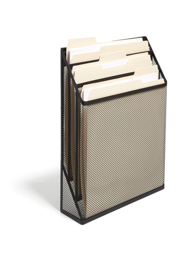 TRU RED Wire Mesh File Organizer, 3‑Compartment, Matte Black - Vertical Desktop Sorter for Files, Folders & Mail - Image 1