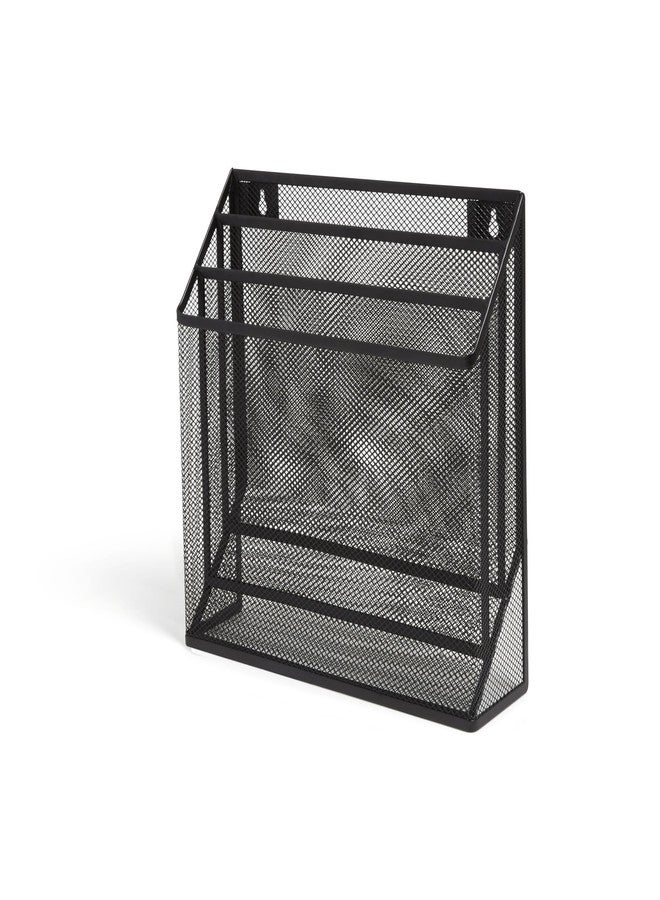 TRU RED Wire Mesh File Organizer, 3‑Compartment, Matte Black - Vertical Desktop Sorter for Files, Folders & Mail - Image 2