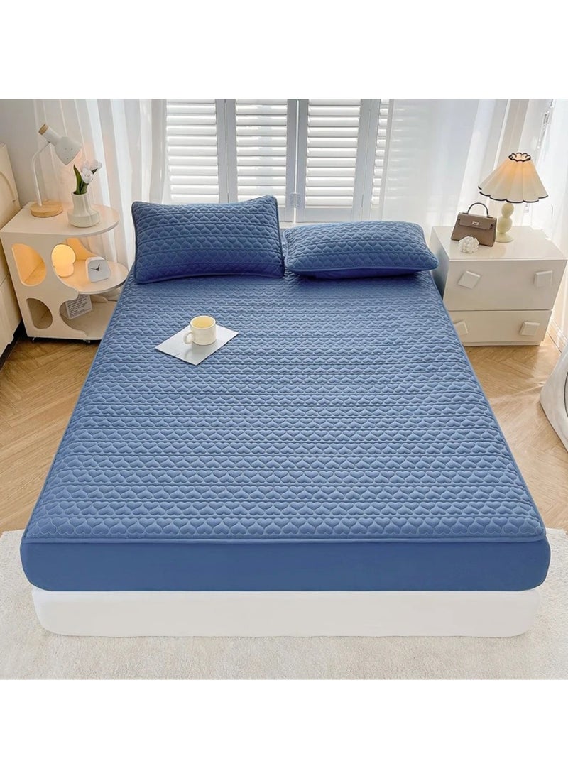Huitich Waterproof Fitted Bedding Topper Set 180 x 200 cm - Blue Protect Your Mattress and Pillows Includes 2 Pillowcases  - Image 2