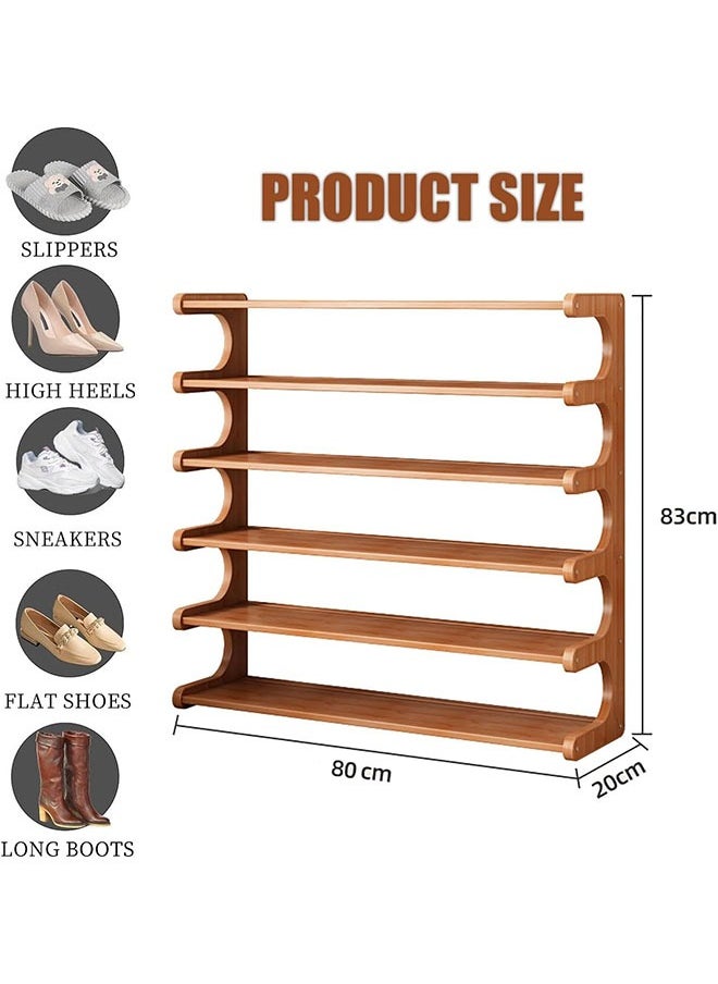LEDIN - Bamboo Shoe Rack 6-Tier Shoe Storage Organizer Entryway Shoe Shelf Open Desk Shelves Desk Top Organizer Shelf Multifunction Storage Rack Display Shelf Bookshelf for Home(Size:80CM) - Image 1