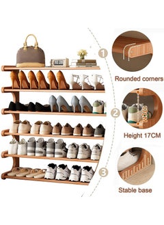 LEDIN Bamboo Shoe Rack 6-Tier Shoe Storage Organizer Entryway Shoe Shelf Open Desk Shelves Desk Top Organizer Shelf Multifunction Storage Rack Display Shelf Bookshelf for Home(Size:80CM)  - Image 4