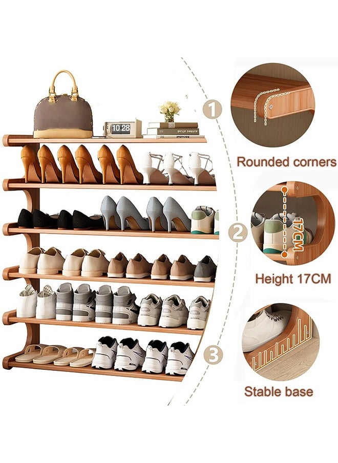 LEDIN - Bamboo Shoe Rack 6-Tier Shoe Storage Organizer Entryway Shoe Shelf Open Desk Shelves Desk Top Organizer Shelf Multifunction Storage Rack Display Shelf Bookshelf for Home(Size:80CM) - Image 1